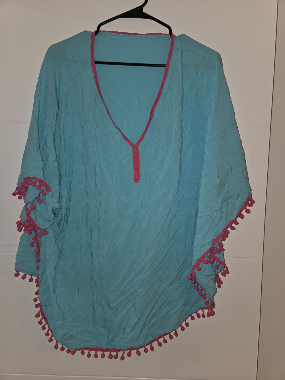 Women’s Turquoise Swim Cover-Up with Pink Trim